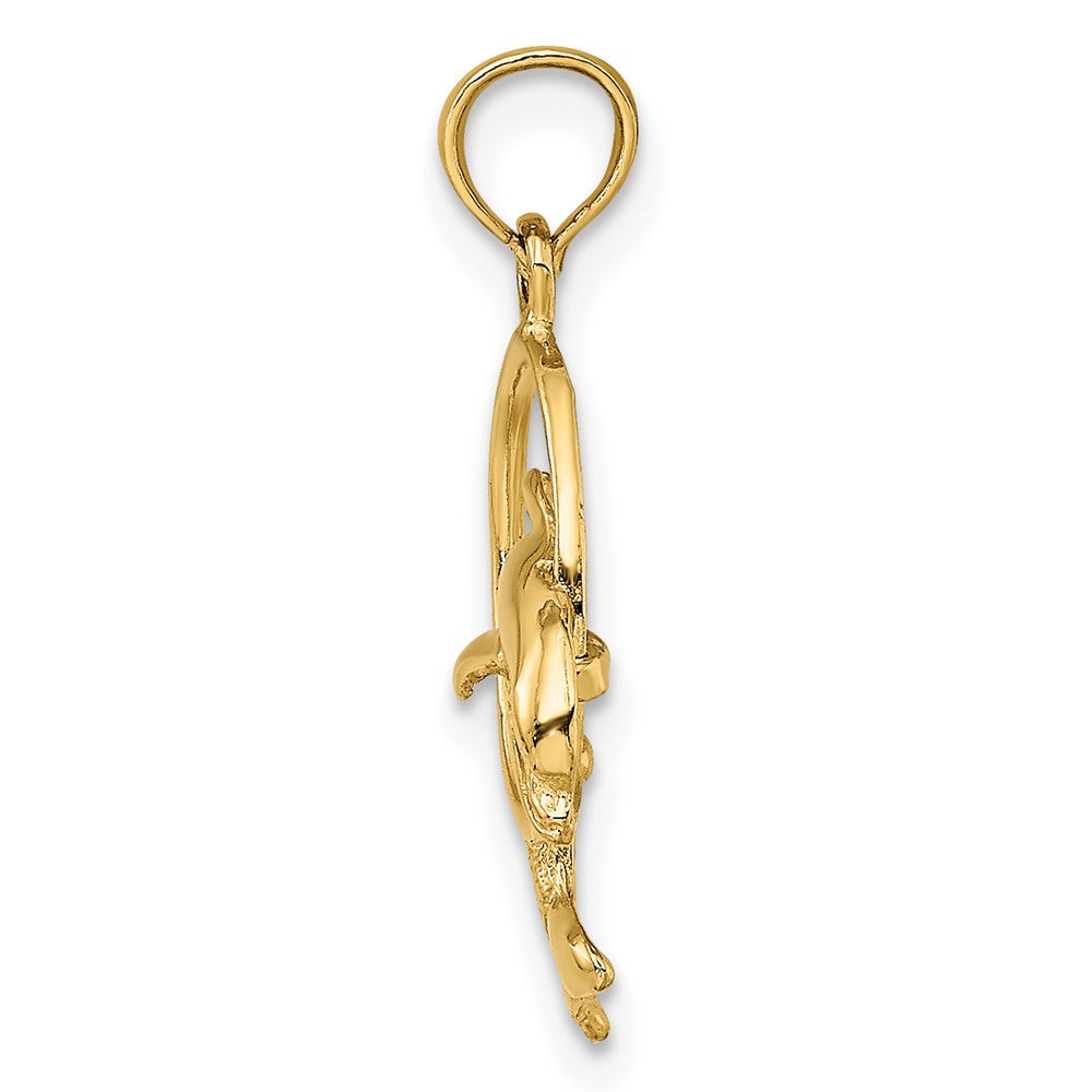 10k Yellow Gold 14.3 mm Polished Dolphin Jumping Through Hoop Charm (0.9 grams)