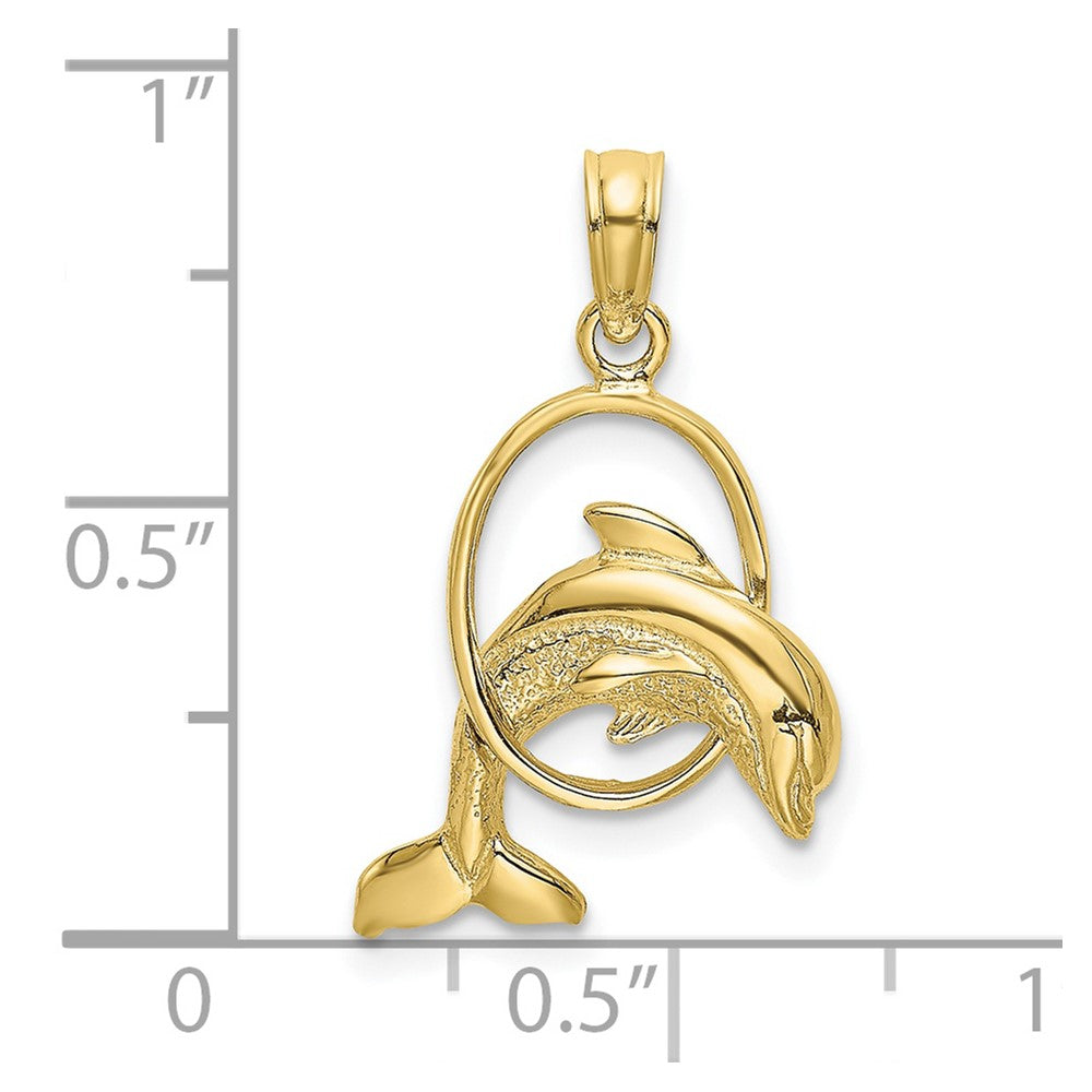 10k Yellow Gold 14.3 mm Polished Dolphin Jumping Through Hoop Charm (0.9 grams)