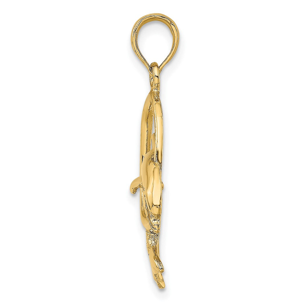 10k Yellow Gold 17.3 mm Polished Dolphin Jumping Through Hoop Charm (1.44 grams)