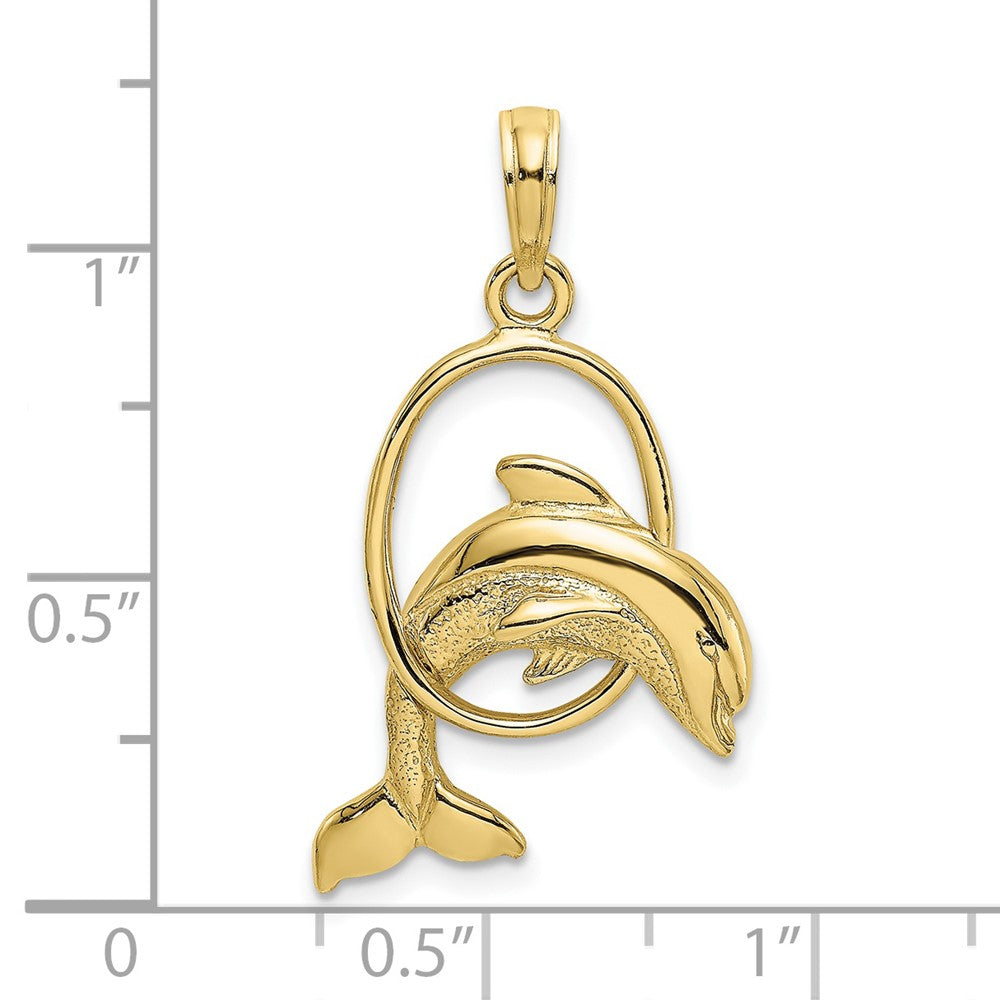 10k Yellow Gold 17.3 mm Polished Dolphin Jumping Through Hoop Charm (1.44 grams)