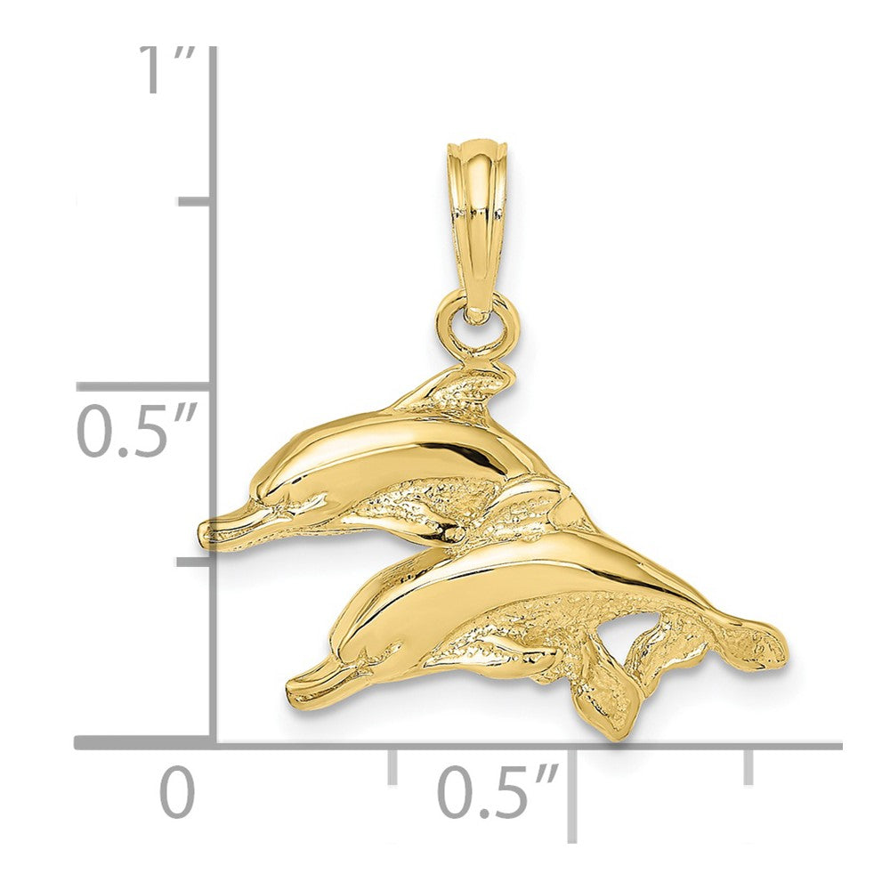 10k Yellow Gold 22.6 mm 2-D Polished /Engraved Dolphins Charm (1.62 grams)