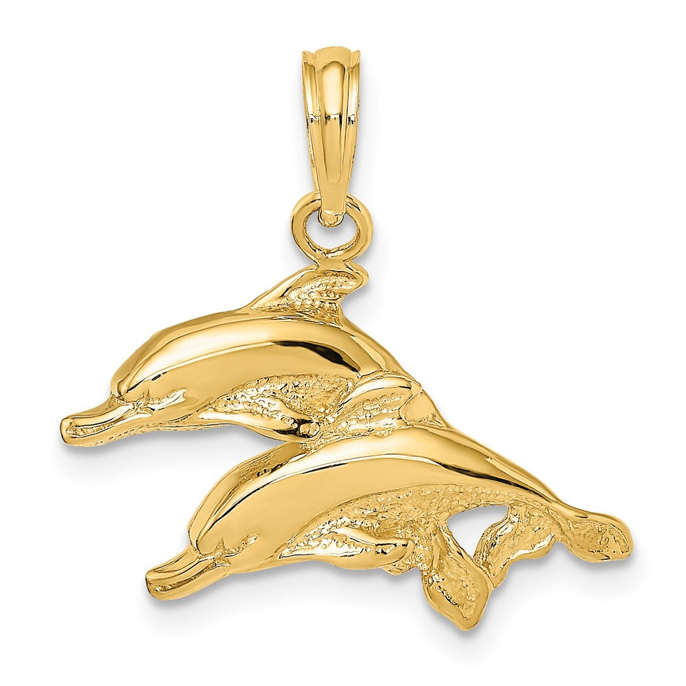 10k Yellow Gold 22.6 mm 2-D Polished /Engraved Dolphins Charm (1.62 grams)