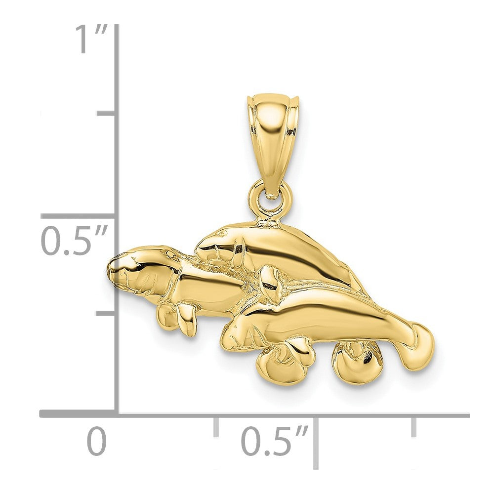 10k Yellow Gold 23.35 mm Polished Triple Manatee Charm (1.62 grams)