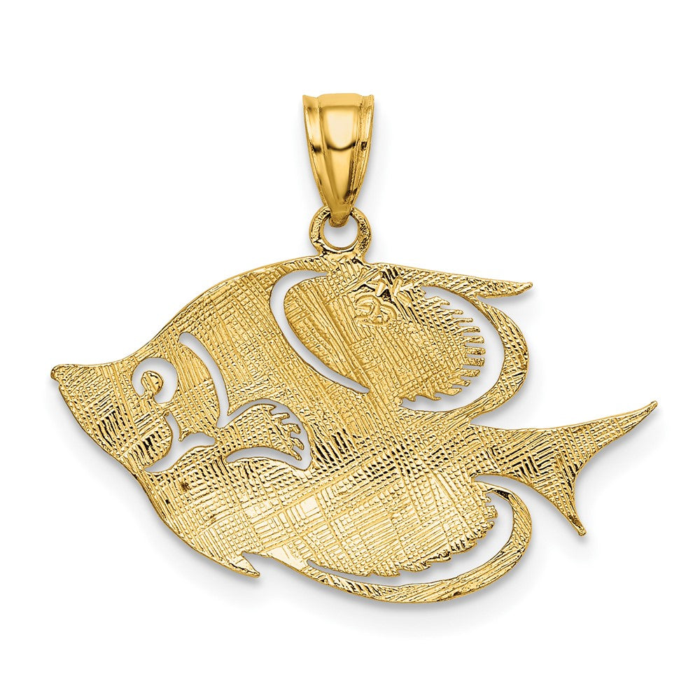 10k Yellow Gold 25.3 mm 2-D Polished Textured Fish Charm (1.23 grams)