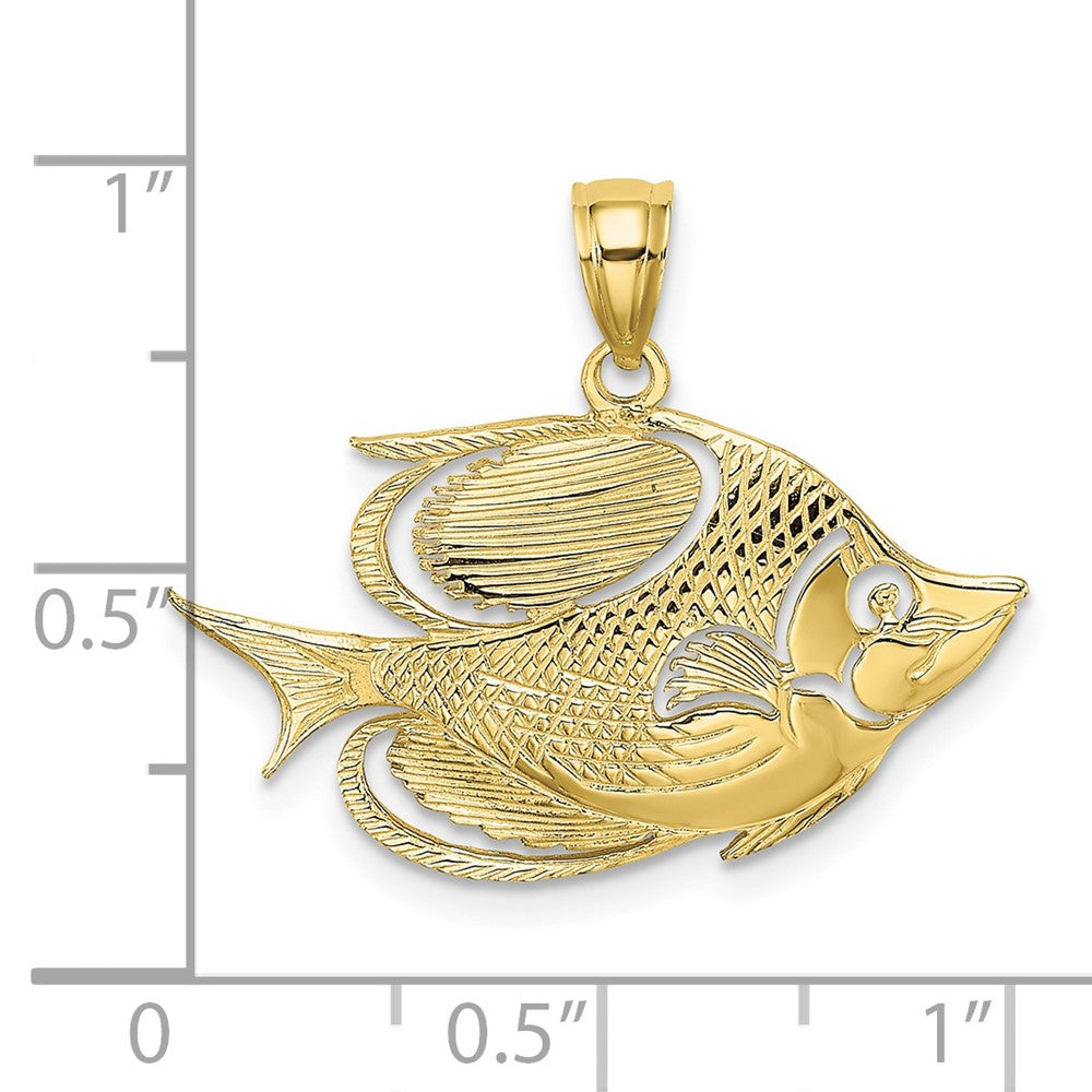 10k Yellow Gold 25.3 mm 2-D Polished Textured Fish Charm (1.23 grams)