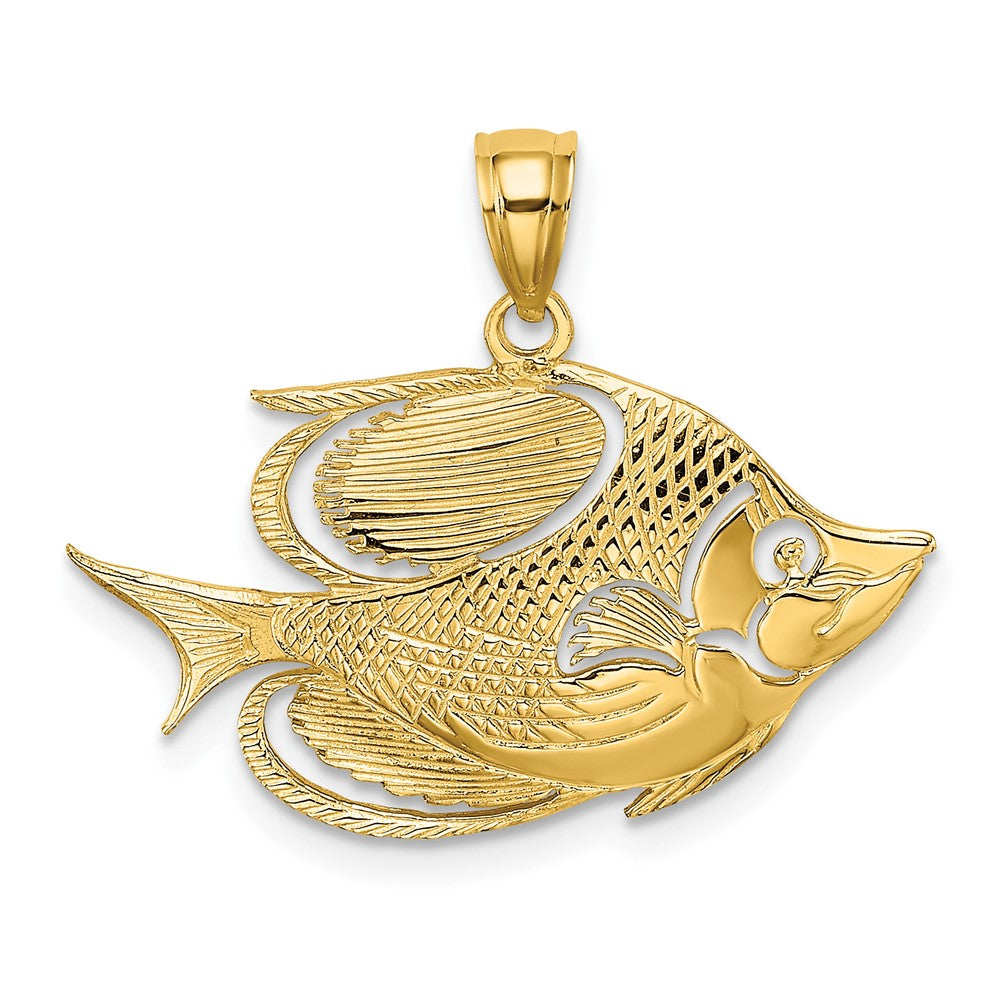 10k Yellow Gold 25.3 mm 2-D Polished Textured Fish Charm (1.23 grams)