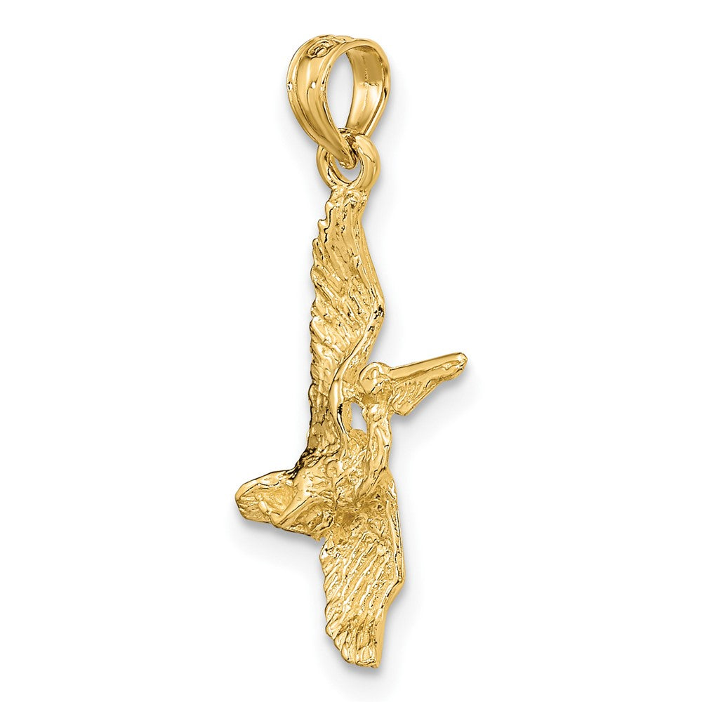 10k Yellow Gold 15.4 mm 3-D Pelican Flying Charm (0.9 grams)