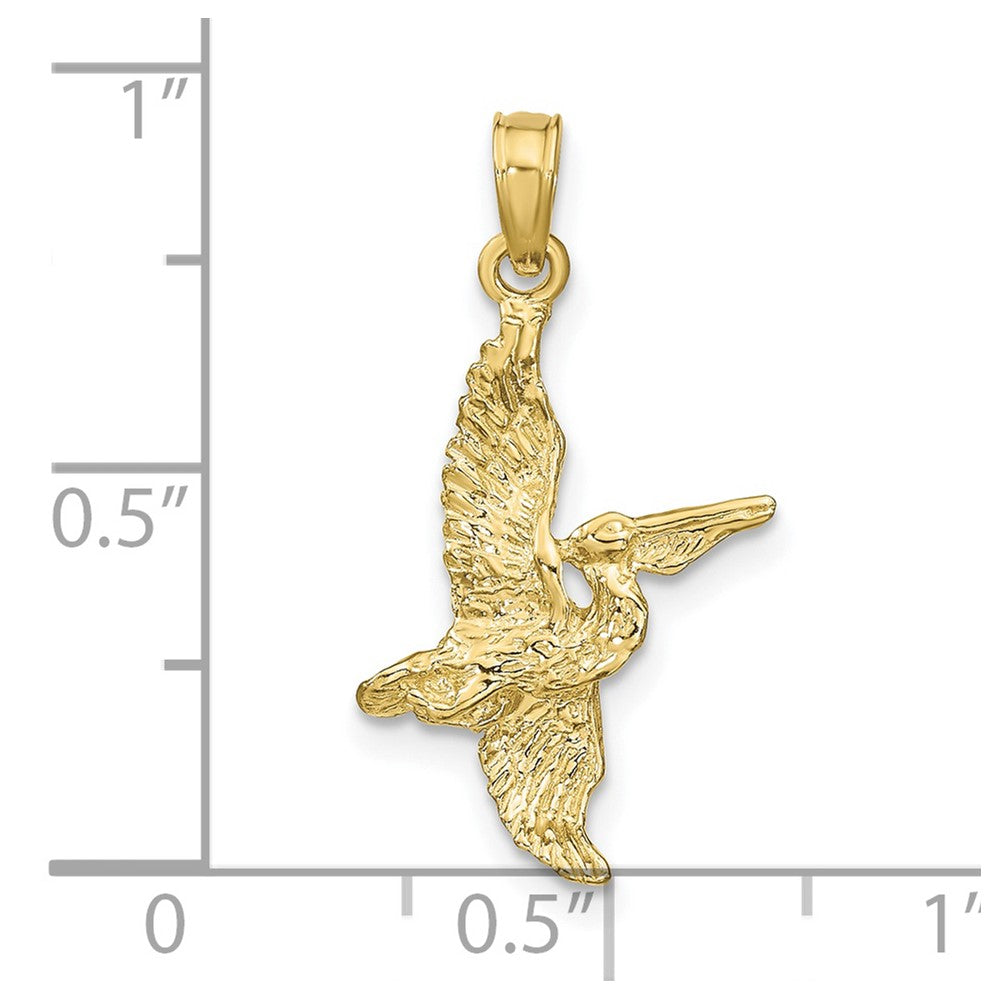 10k Yellow Gold 15.4 mm 3-D Pelican Flying Charm (0.9 grams)