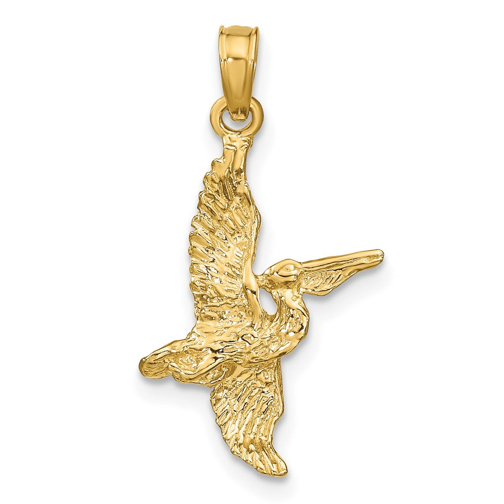 10k Yellow Gold 15.4 mm 3-D Pelican Flying Charm (0.9 grams)