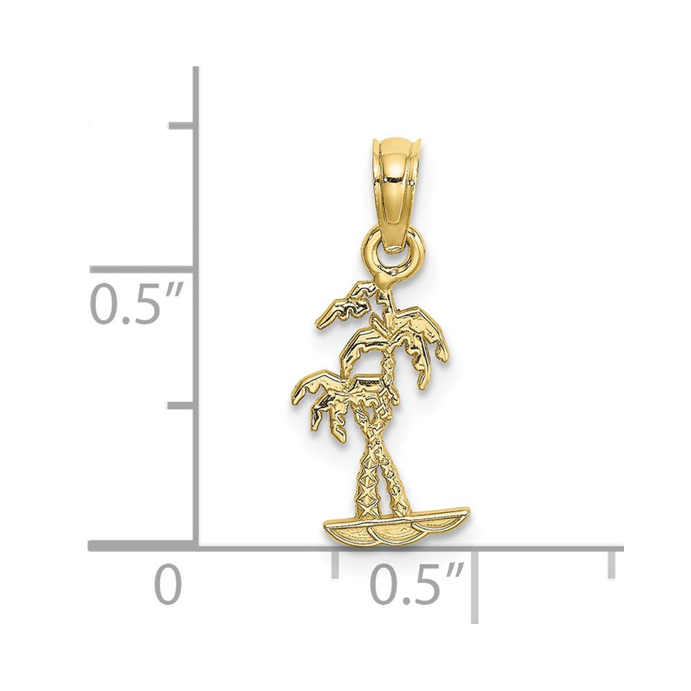 10k Yellow Gold 7.9 mm Texture Mini Double Palm Trees Charm (0.43 grams)