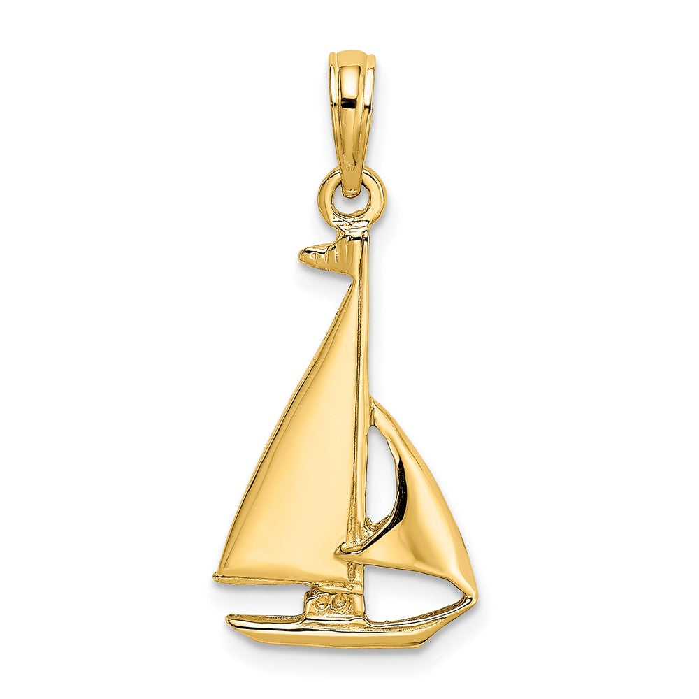 10k Yellow Gold 12.3 mm 2-D Polished Sailboat Charm (1.27 grams)