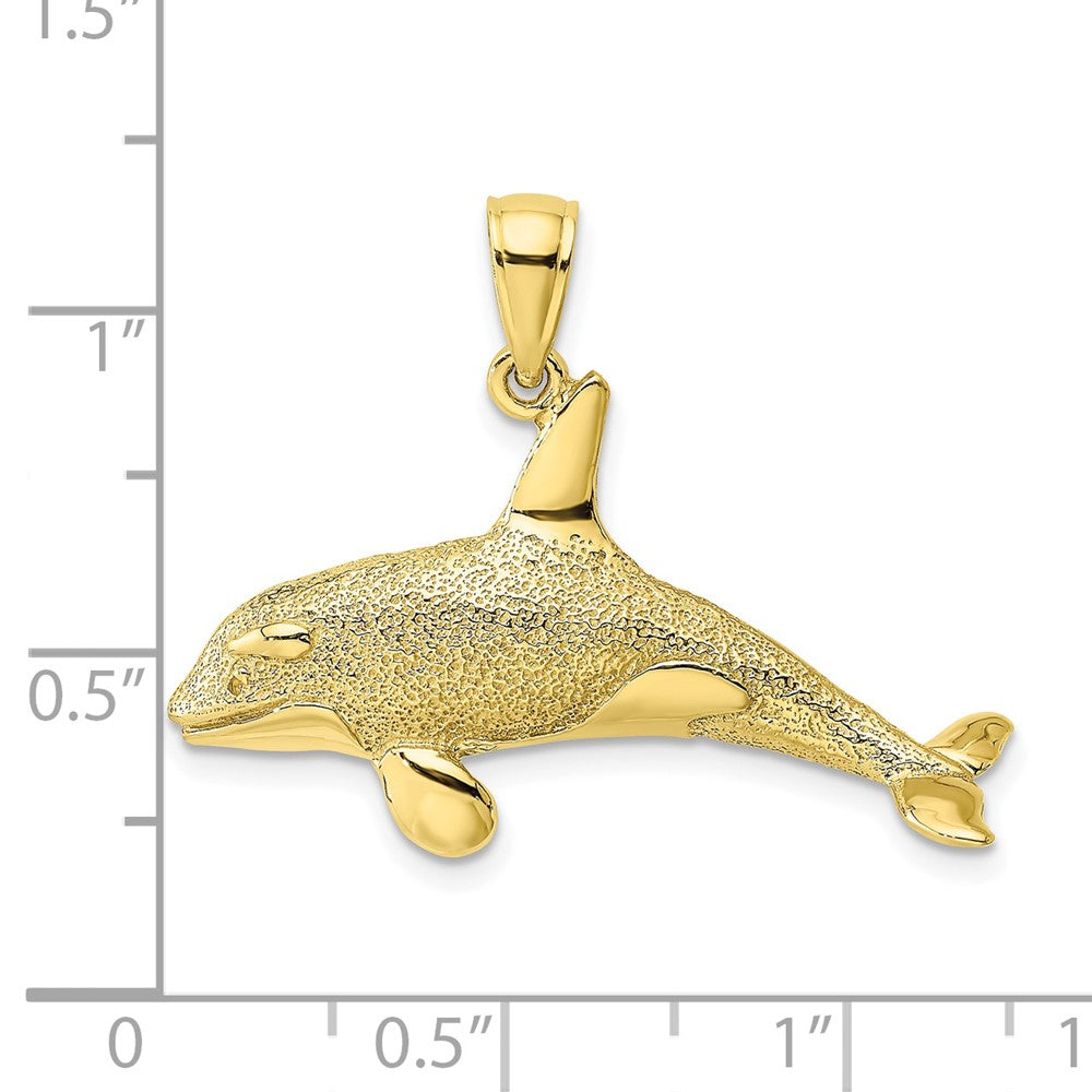 10k Yellow Gold 30.15 mm 2-D Textured Killer Whale Charm (3.18 grams)