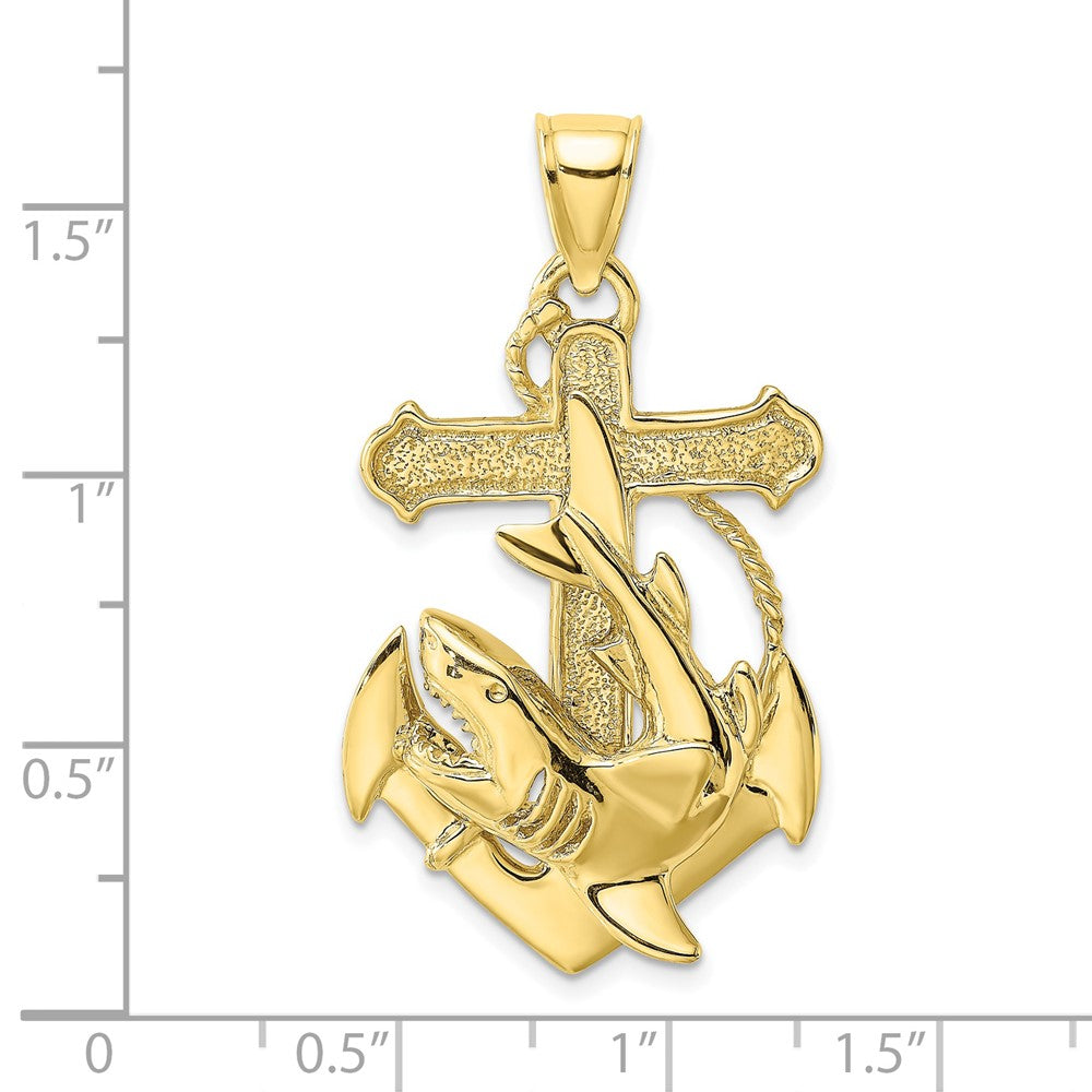 10k Yellow Gold 21.7 mm 2-D Anchor with Shark Charm (5.74 grams)