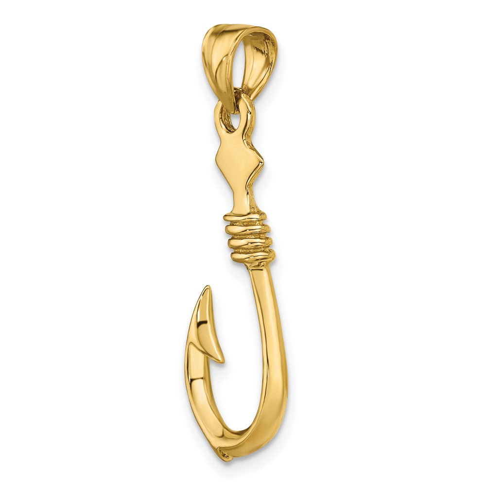 10k Yellow Gold 12.55 mm 3-D Large Fish Hook with Rope Charm (2.29 grams)