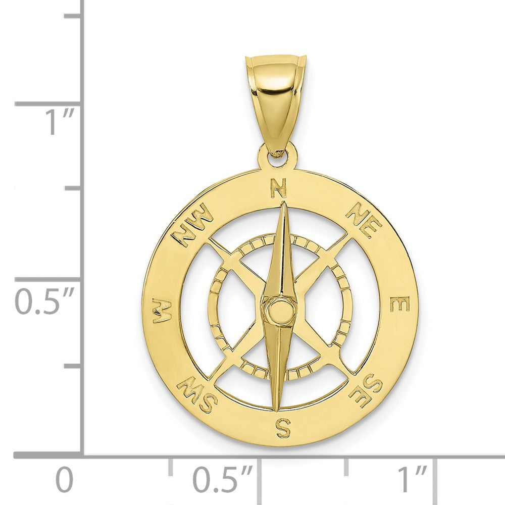 10k Yellow Gold 21.6 mm Nautical Compass W/Moveable Needle Charm (3.72 grams)