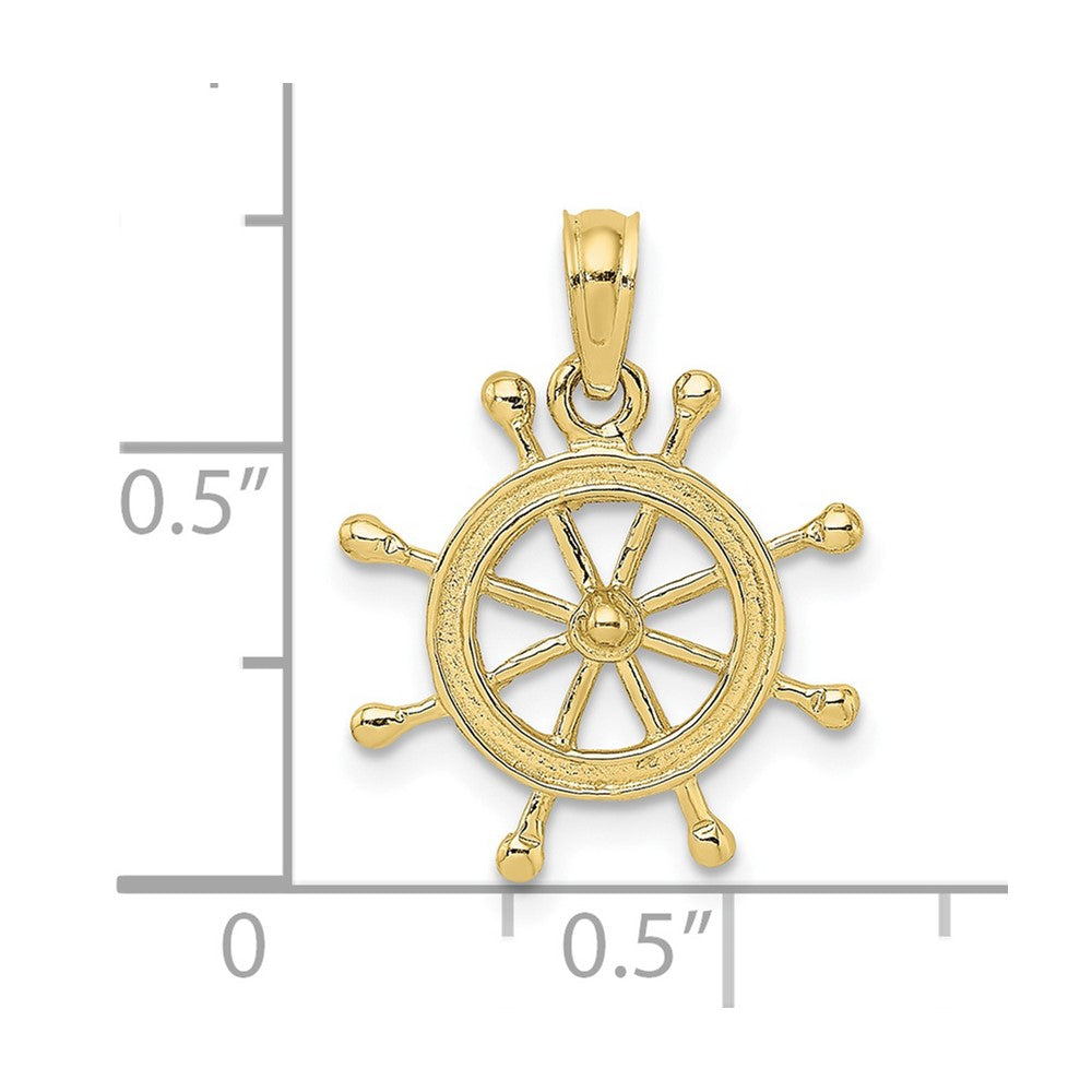 10k Yellow Gold 15.8 mm 2-D Ship Wheel Charm (0.9 grams)