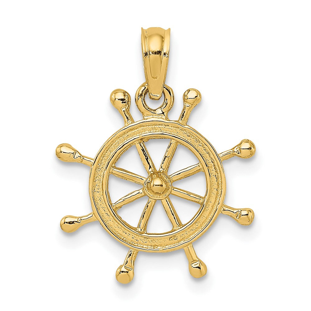 10k Yellow Gold 15.8 mm 2-D Ship Wheel Charm (0.9 grams)