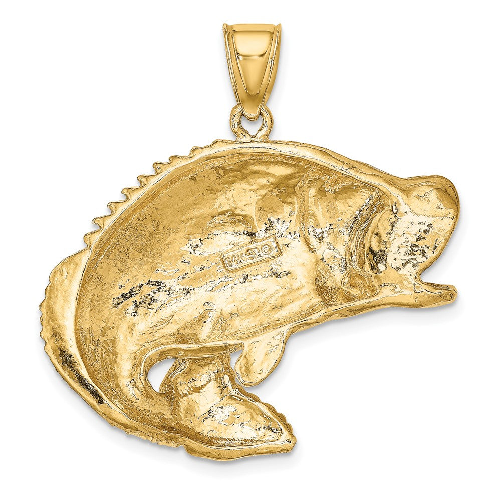 10k Yellow Gold 36.2 mm 2-D Bass Fish Jumping Charm (10.83 grams)