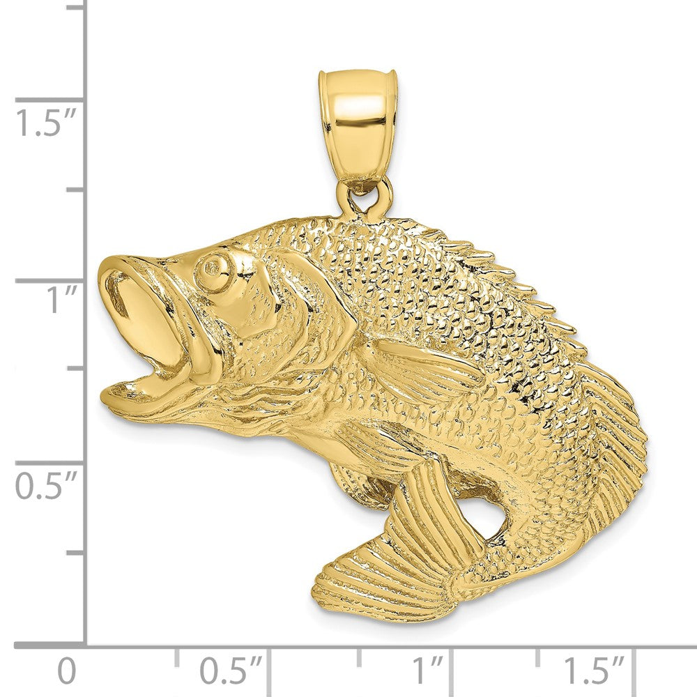 10k Yellow Gold 36.2 mm 2-D Bass Fish Jumping Charm (10.83 grams)
