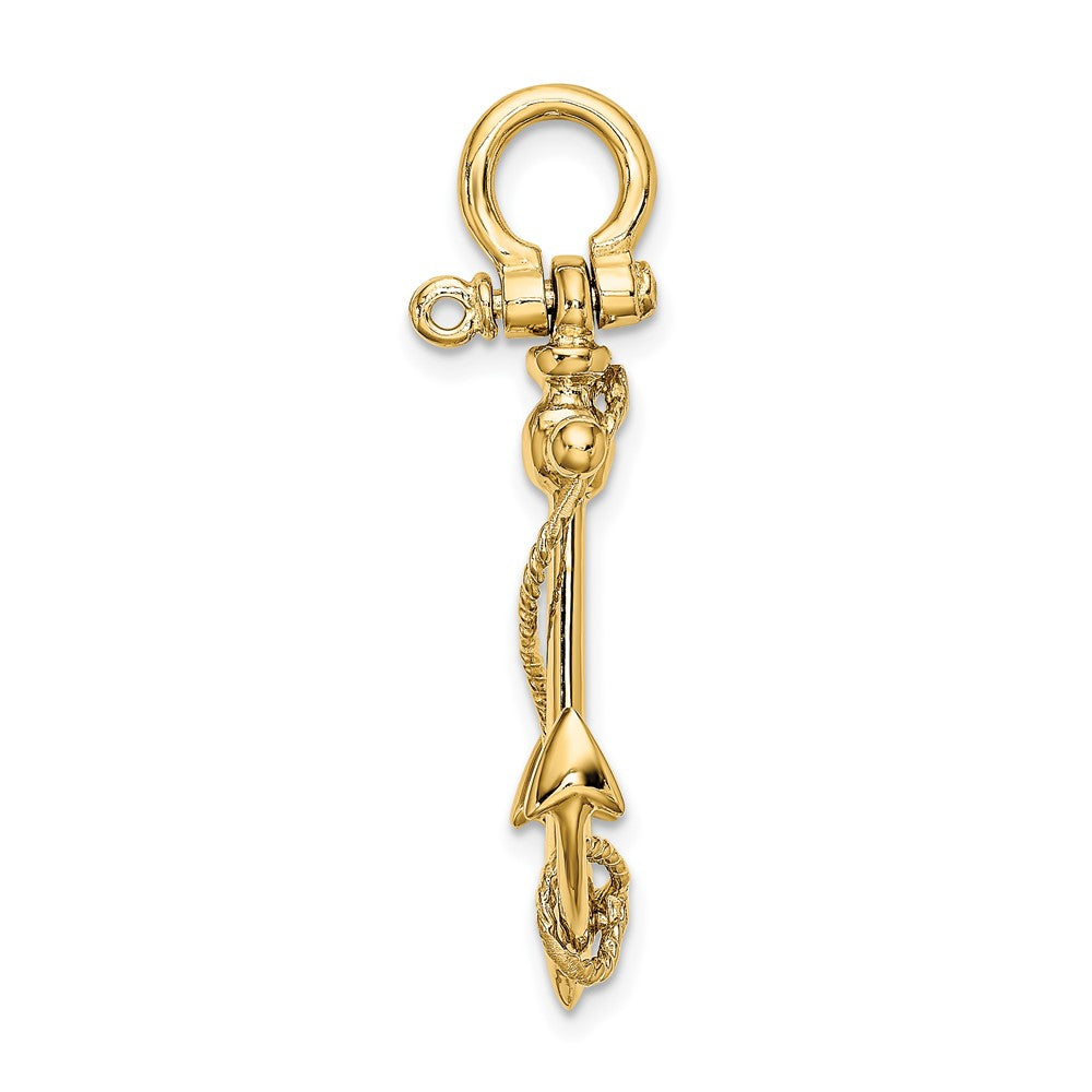 10k Yellow Gold 20 mm 3-D Anchor W/Long T Bar and Shackle Bail Charm (2.97 grams)