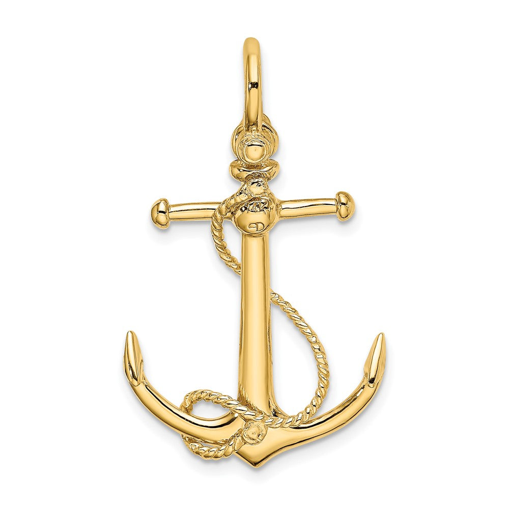 10k Yellow Gold 20 mm 3-D Anchor W/Long T Bar and Shackle Bail Charm (2.97 grams)