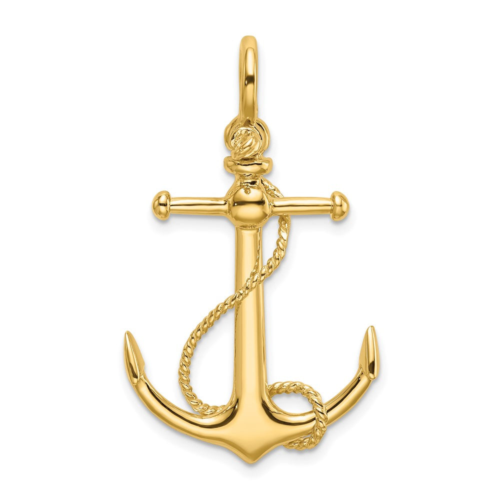 10k Yellow Gold 20 mm 3-D Anchor W/Long T Bar and Shackle Bail Charm (2.97 grams)