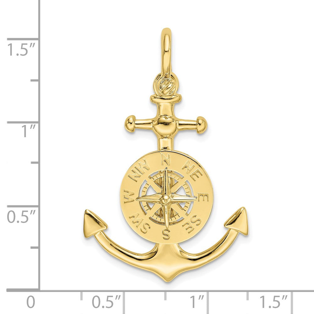 10k Yellow Gold 23.1 mm 3-D Small Anchor w/ Nautical Compass Charm (3.31 grams)