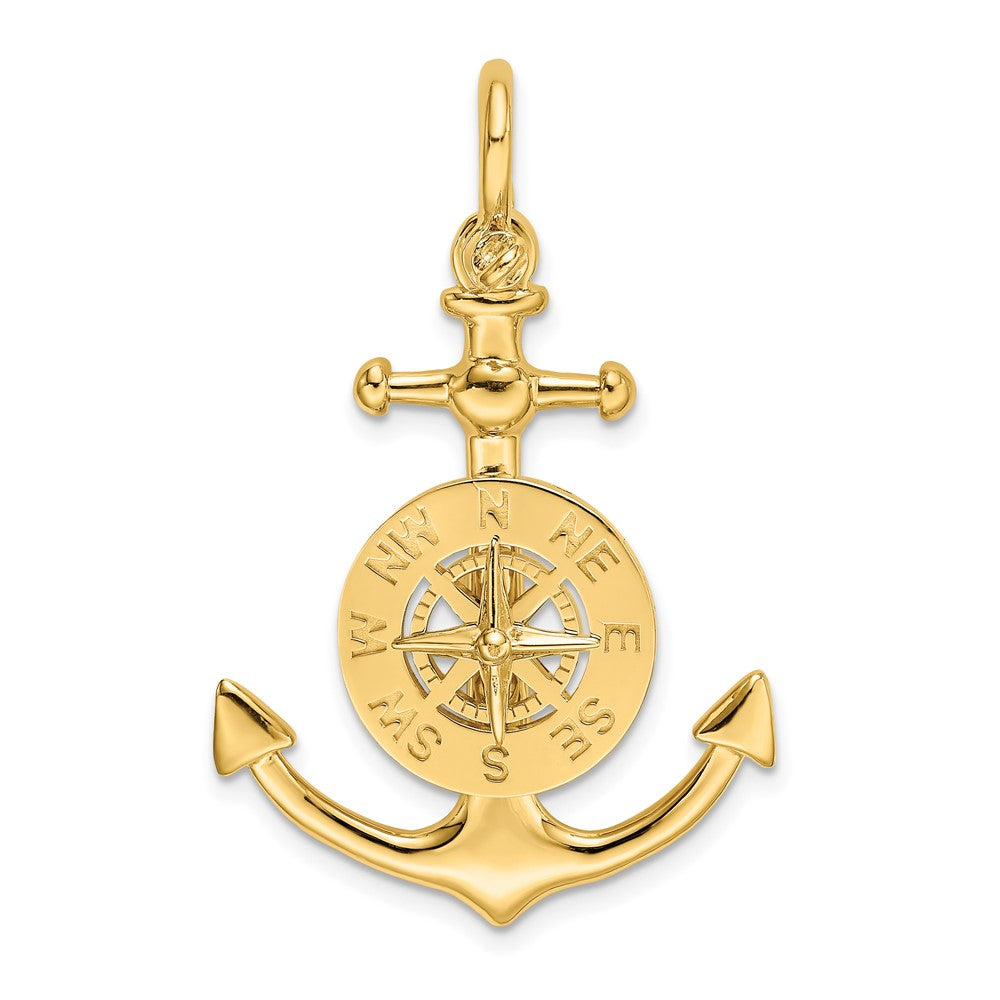 10k Yellow Gold 23.1 mm 3-D Small Anchor w/ Nautical Compass Charm
