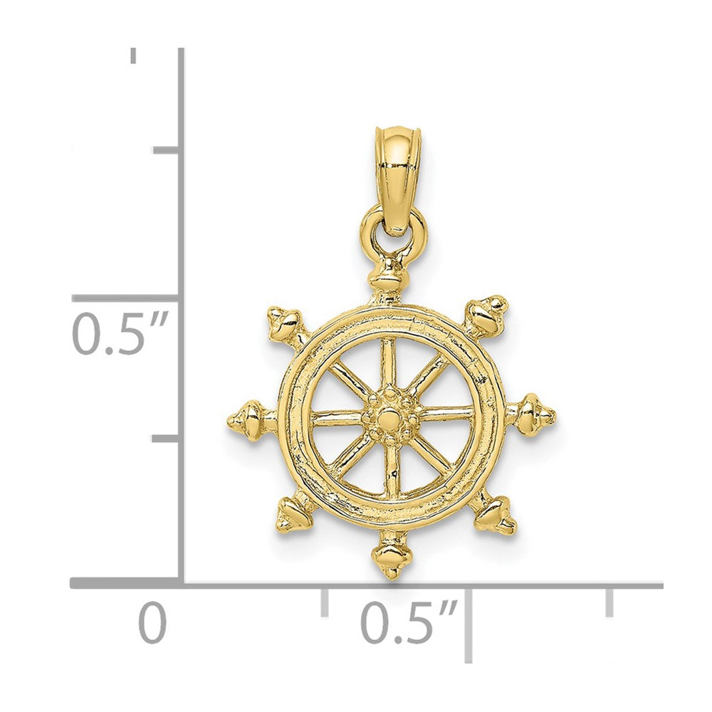 10k Yellow Gold 15.6 mm 2-D Engraved Ship Wheel Charm (1.05 grams)