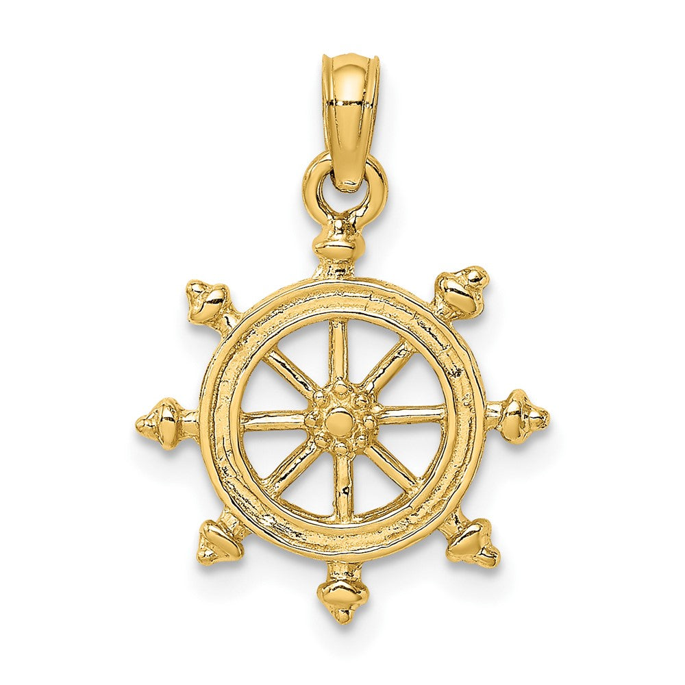 10k Yellow Gold 15.6 mm 2-D Engraved Ship Wheel Charm (1.05 grams)