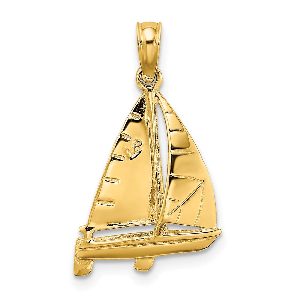 10k Yellow Gold 12.9 mm 3-D Polished Sailboat Charm (1.14 grams)