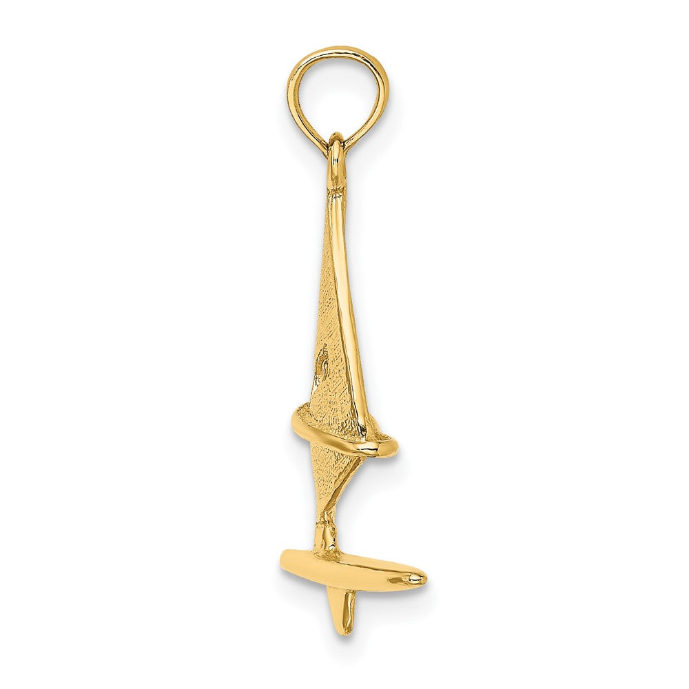 10k Yellow Gold 16.45 mm 3-D Textured Windsail Surfing Board Charm (1.4 grams)