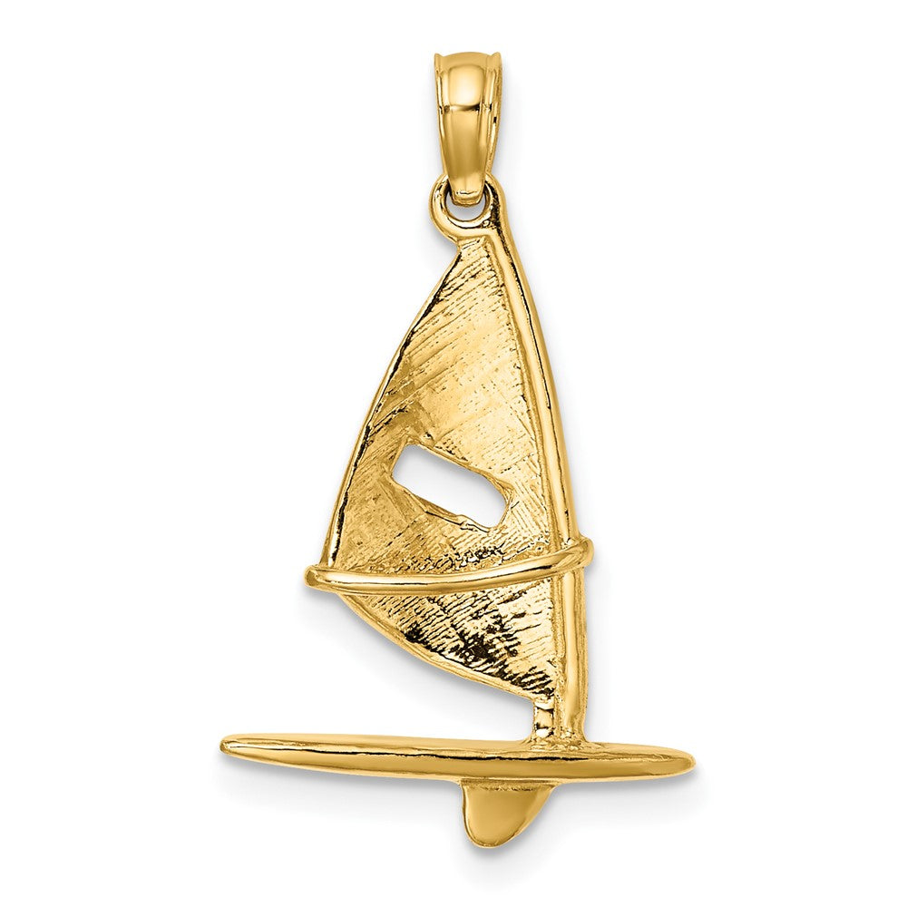 10k Yellow Gold 16.45 mm 3-D Textured Windsail Surfing Board Charm (1.4 grams)