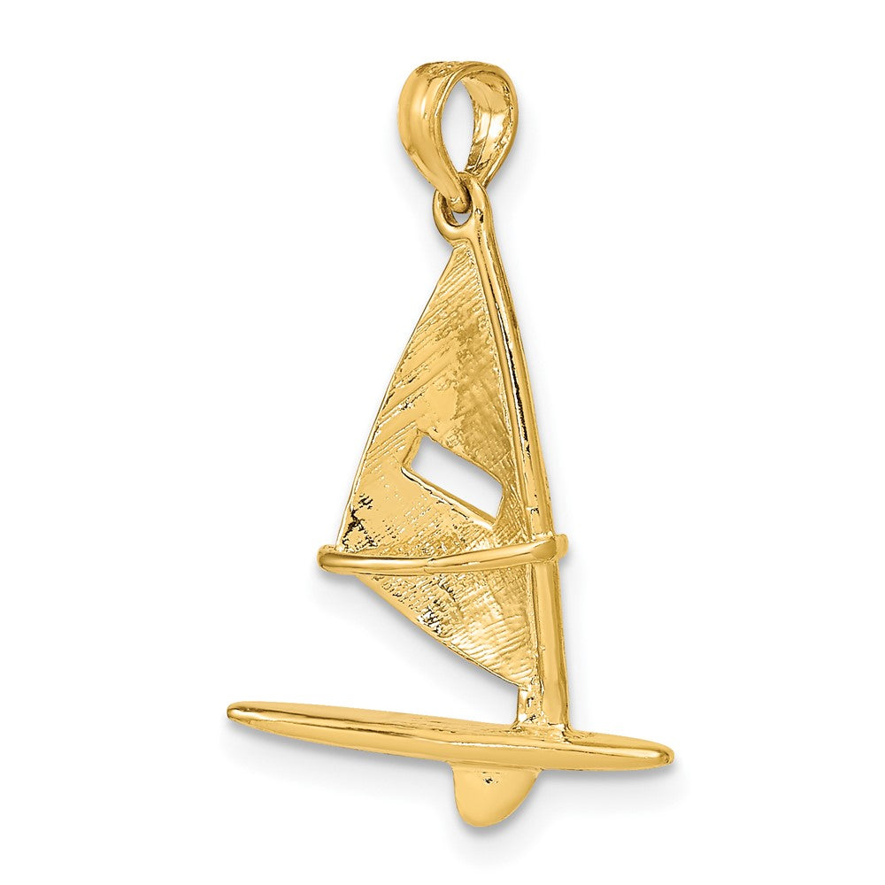 10k Yellow Gold 16.45 mm 3-D Textured Windsail Surfing Board Charm (1.4 grams)