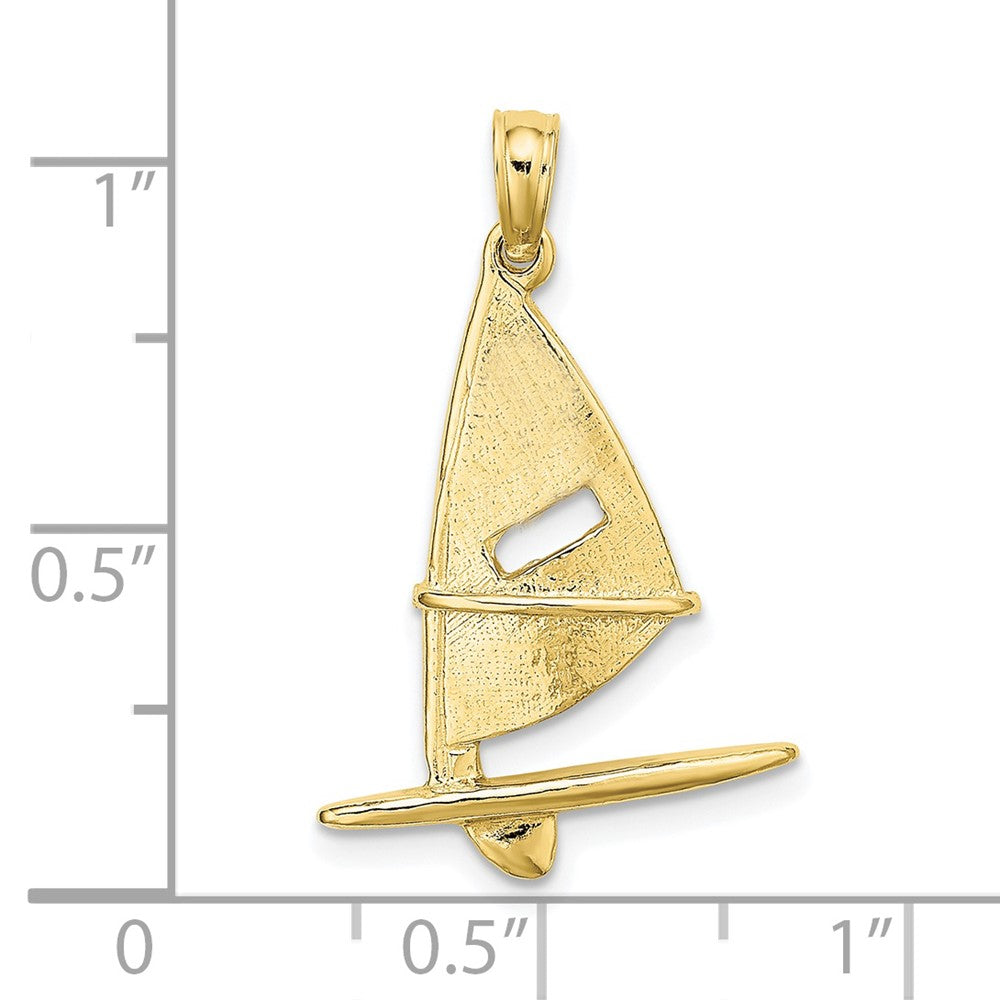 10k Yellow Gold 16.45 mm 3-D Textured Windsail Surfing Board Charm (1.4 grams)