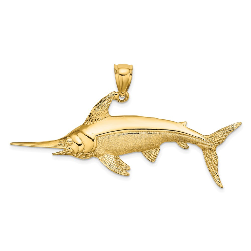 10k Yellow Gold 57.2 mm 2-D Polished/Satin Swordfish Charm (5.18 grams)