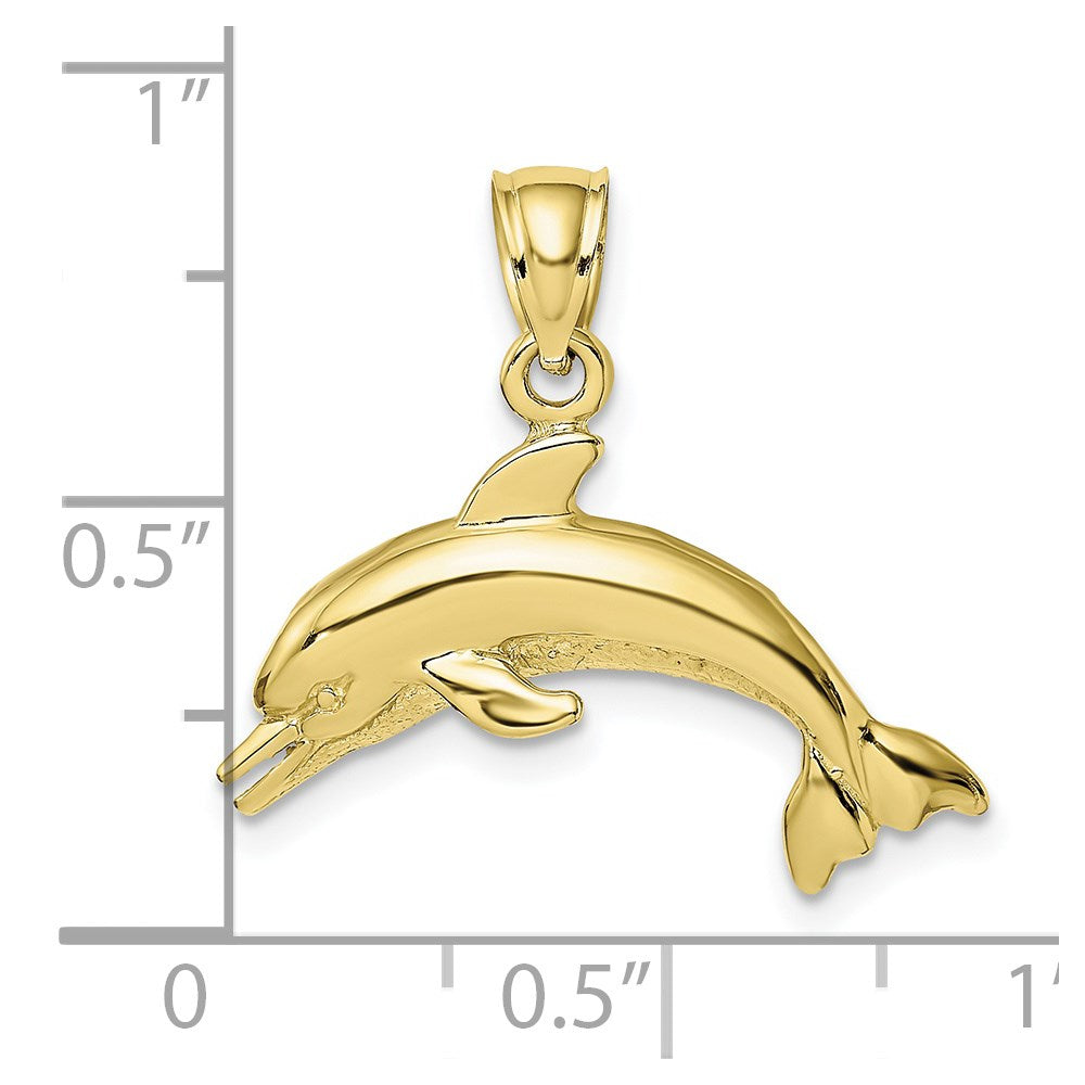 10k Yellow Gold 24.35 mm Textured Polished Dolphin Jumping Charm (1.74 grams)