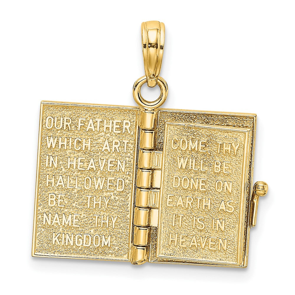 10k Yellow Gold 11 mm 3-D Moveable Pages Holy Bible w/ Lords Prayer Charm (3.23 grams)