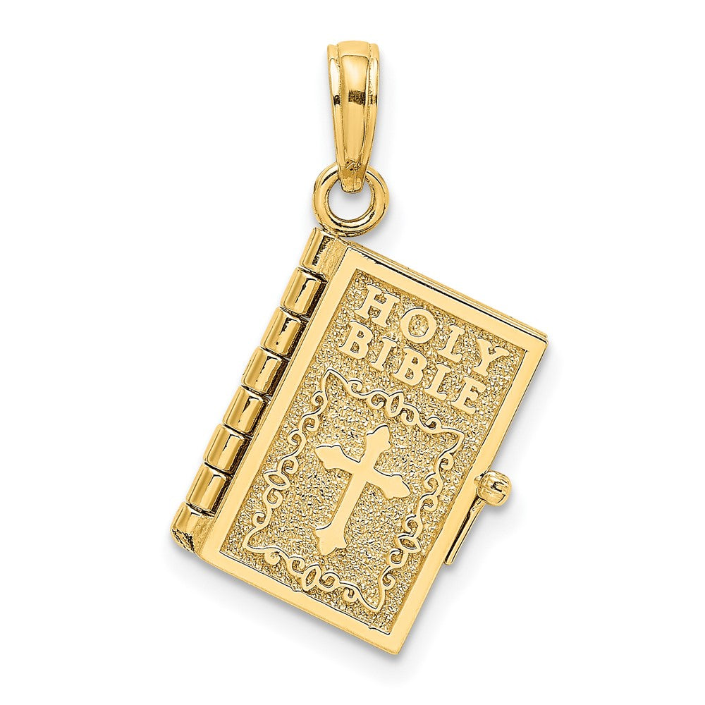 10k Yellow Gold 11 mm 3-D Moveable Pages Holy Bible w/ Lords Prayer Charm (3.23 grams)