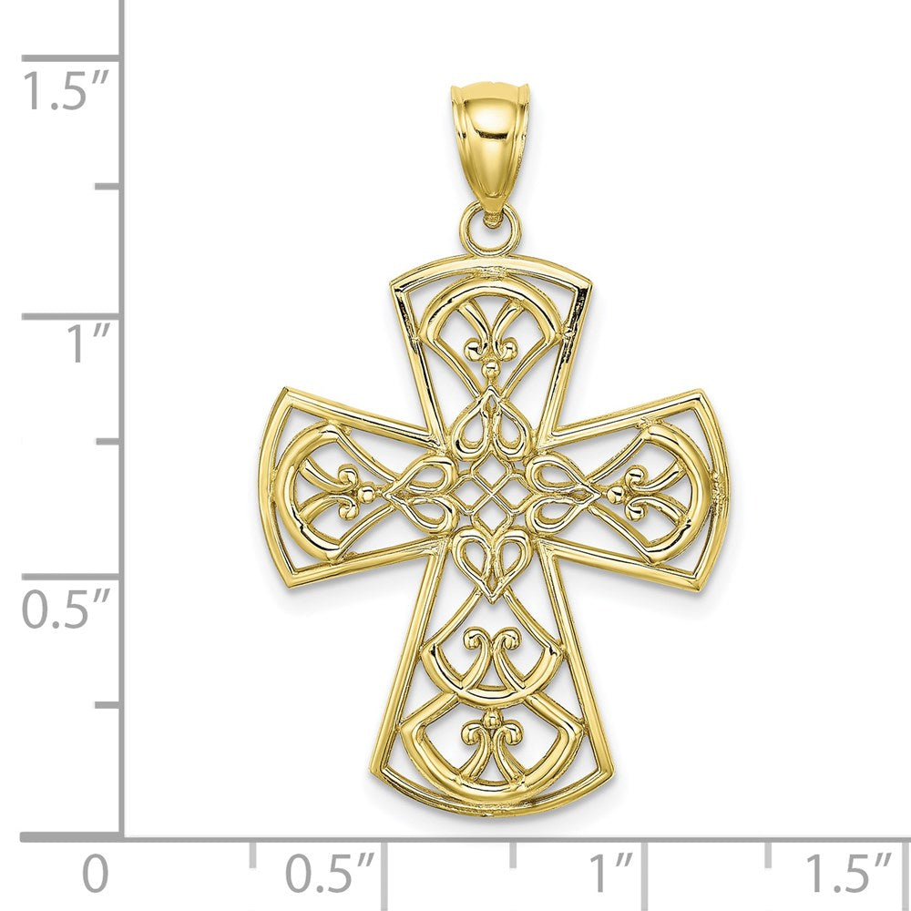 10k Yellow Gold 23 mm Filigree Cross Charm (2.28 grams)