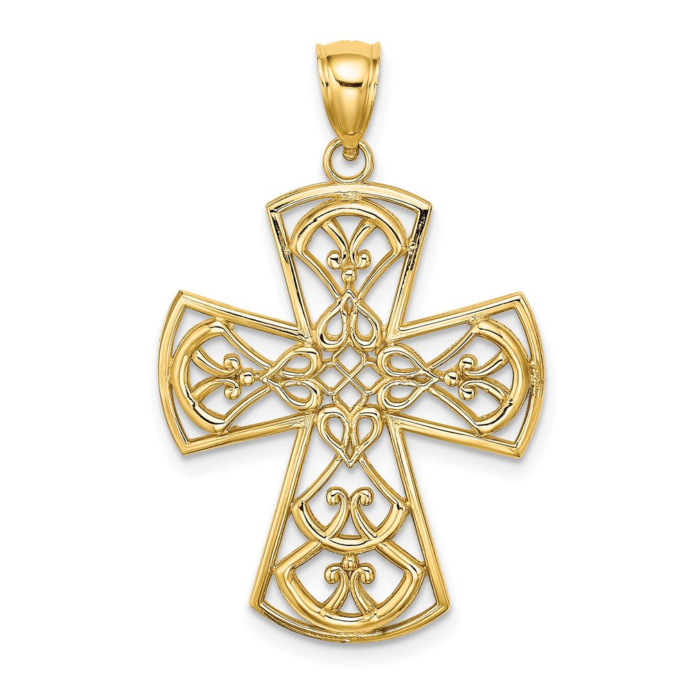 10k Yellow Gold 23 mm Filigree Cross Charm (2.28 grams)