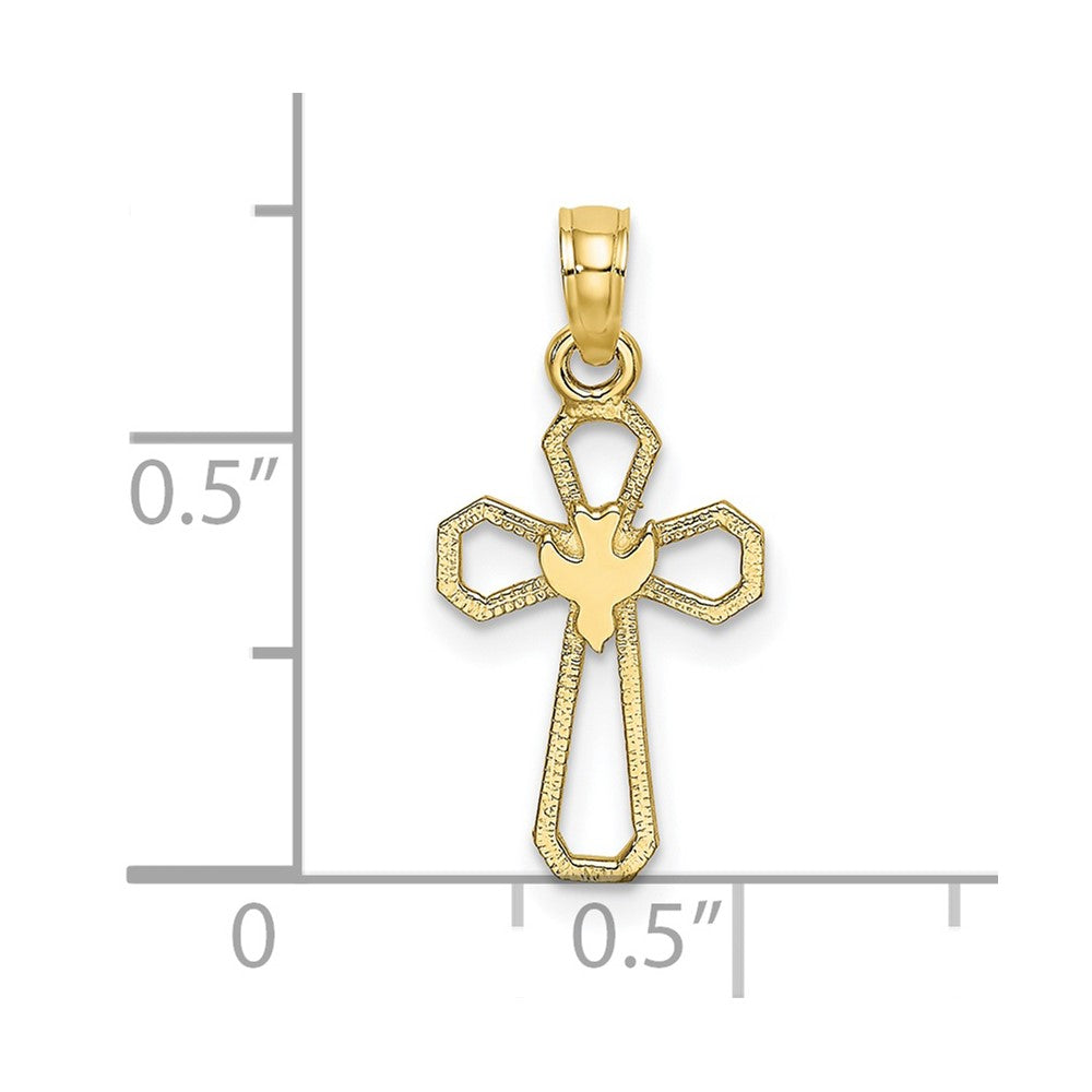 10k Yellow Gold 11 mm Cut-Out Cross w/ Dove Charm (0.48 grams)