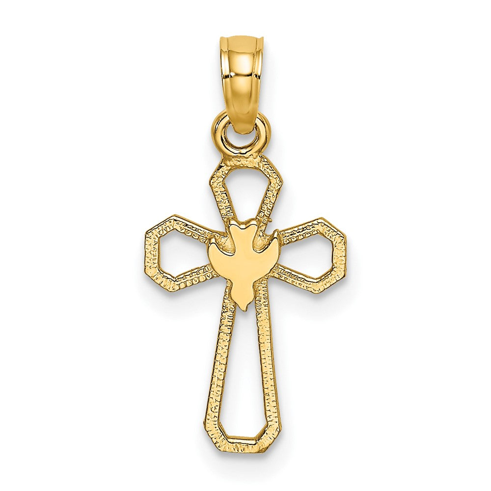 10k Yellow Gold 11 mm Cut-Out Cross w/ Dove Charm