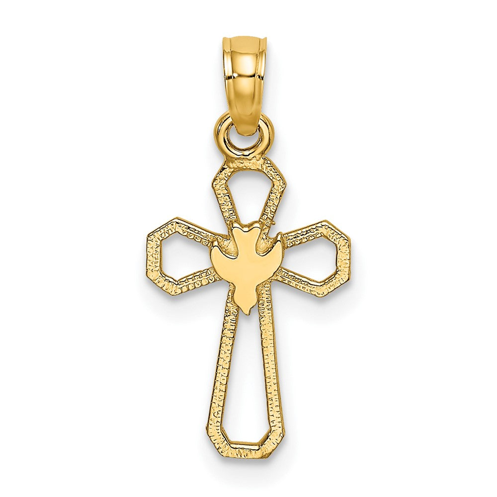 10k Yellow Gold 11 mm Cut-Out Cross w/ Dove Charm (0.48 grams)