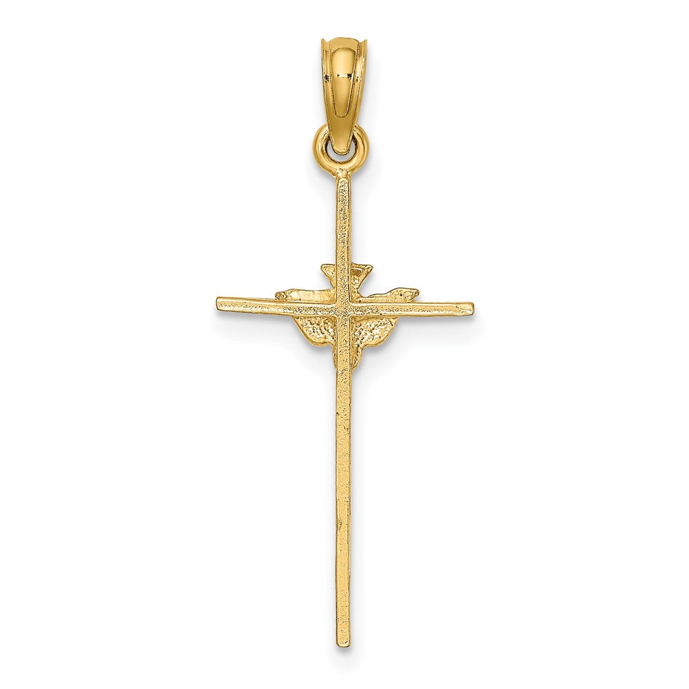 10k Yellow Gold 12 mm Dove On Stick Cross Charm (0.76 grams)