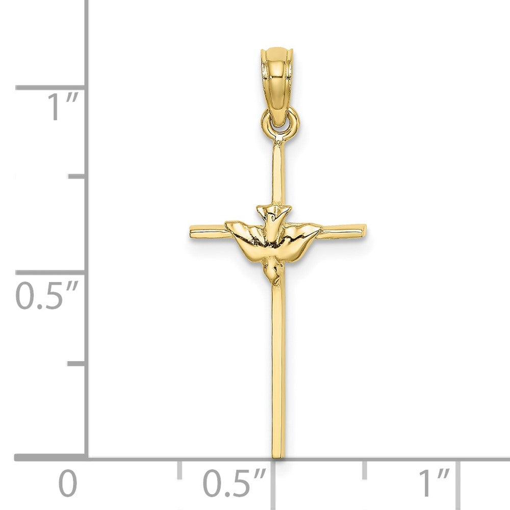 10k Yellow Gold 12 mm Dove On Stick Cross Charm (0.76 grams)