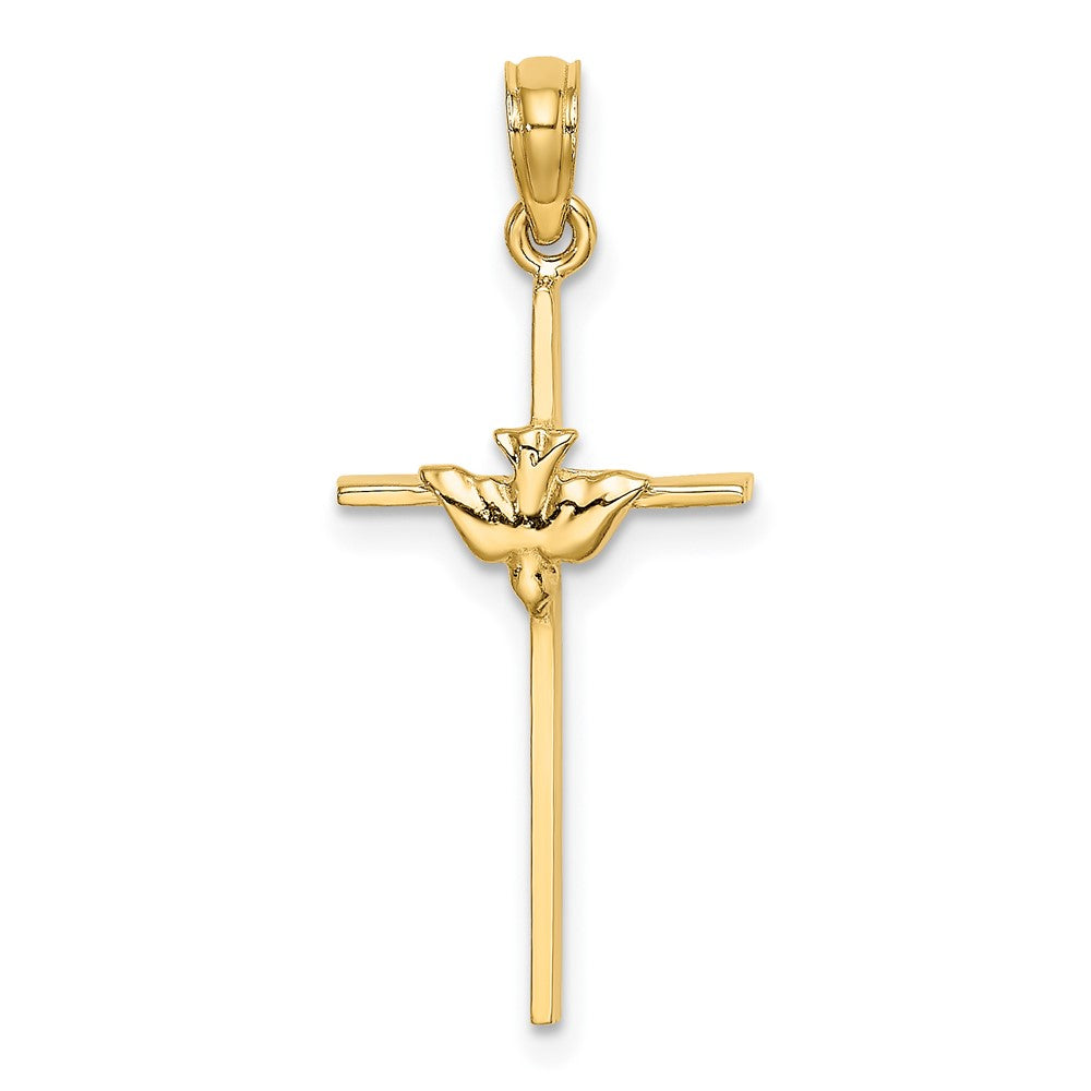 10k Yellow Gold 12 mm Dove On Stick Cross Charm (0.76 grams)