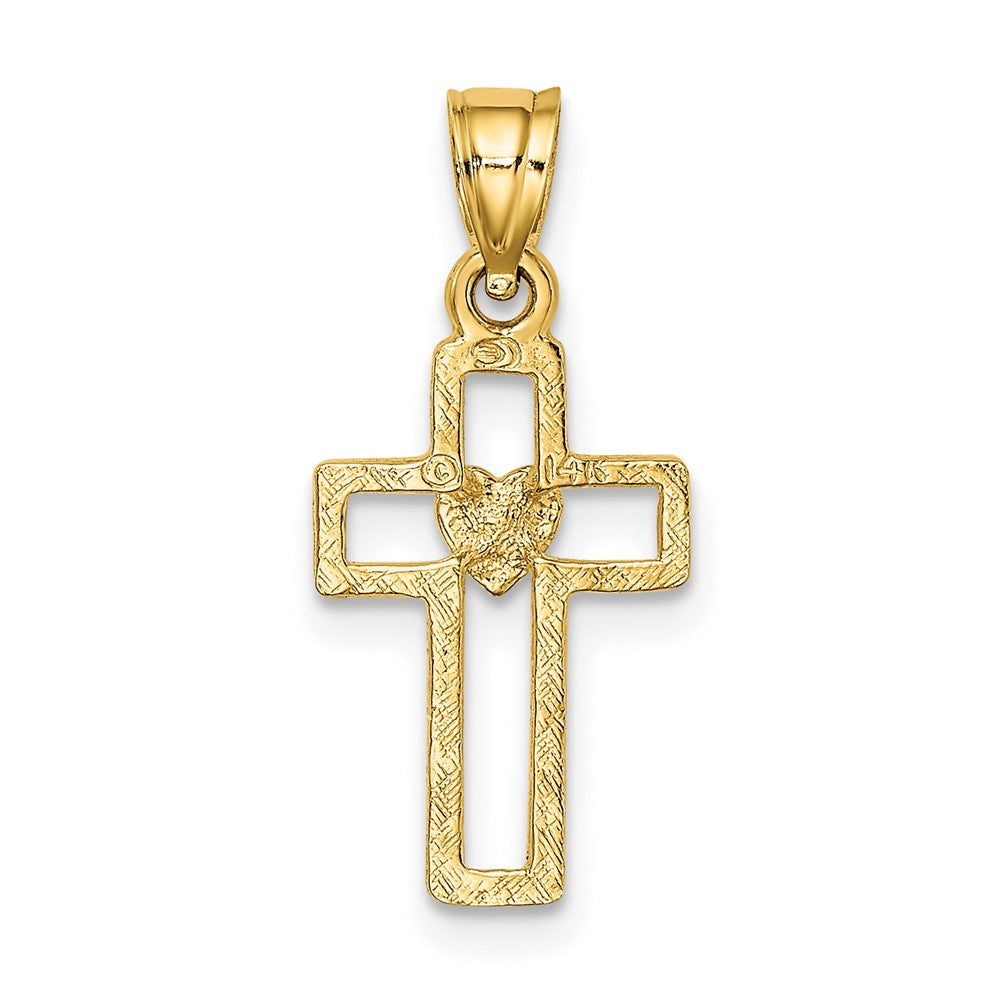 10k Yellow Gold 10 mm Cut-Out Cross w/ Heart Charm (0.47 grams)