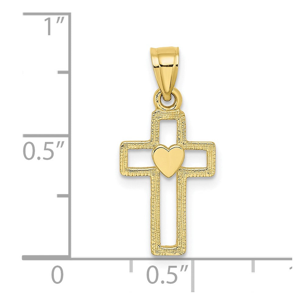 10k Yellow Gold 10 mm Cut-Out Cross w/ Heart Charm (0.47 grams)