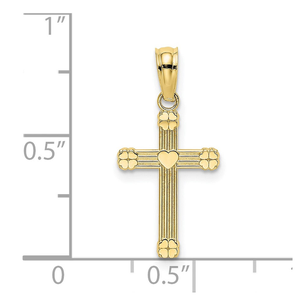 10k Yellow Gold 10 mm Textured w/ Center Heart Small Cross Charm (0.45 grams)